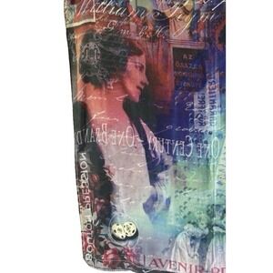 Womens Silk Scarf XL Square 1920s Mixed Media Print Art Flapper Muted Wrap Head